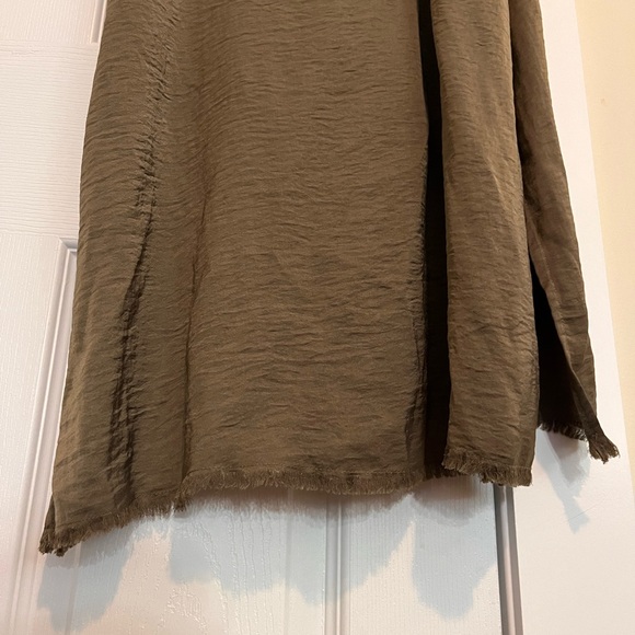 Aerie Olive Green Maxi Satin Slip Dress, Raw Hem, Leg Slits, Size Large - Picture 7 of 8